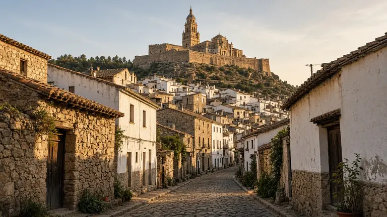 Calle empedrada del casco antiguo que sube hacia el castillo de Caravaca de la Cruz